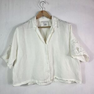 Caroline Constas Linen with  sleeves accent  button down blouse